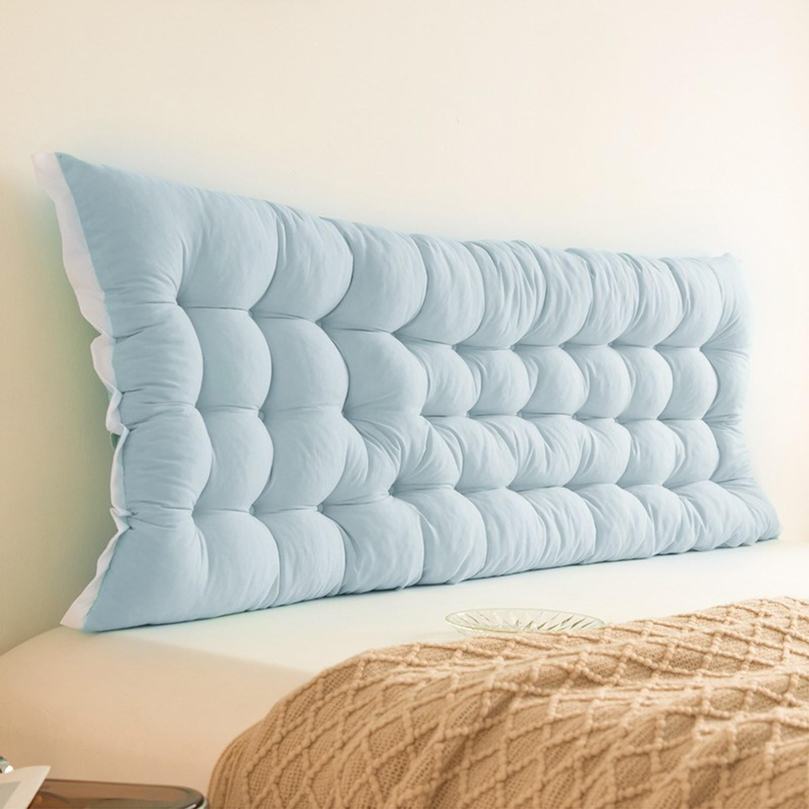 Almohada de apoyo lumbar grande de 200 x 50 x 5 cm, cojín triangular para cabecera de sofá y cama, cojín suave para lectura y relajación, almohada de posición de respaldo de color sólido