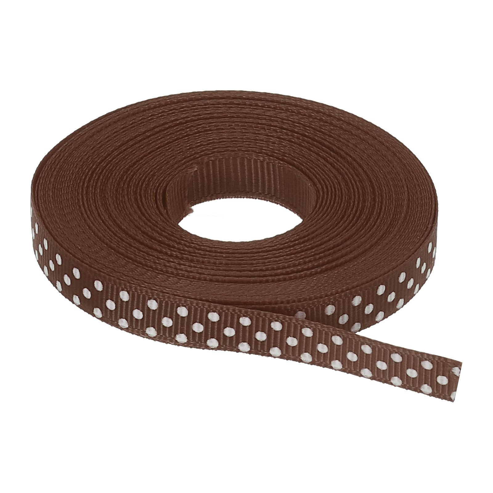 sourcing map Grosgrain Ribbons 25 Yards 3/8 Inch Dark Brown with White Dots Ribbon Bow Decoration for Crafts Gift Wrapping Wedding DIY Handmade