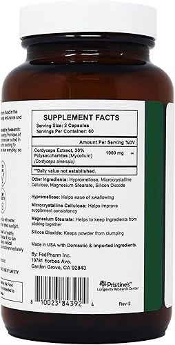 Miniatura 8 de PRISTINE'S Cordyceps - Cápsulas de hongos – Suministro para 60 días de 1000 mg – Suplemento adaptógeno de rendimiento atlético, resistencia e