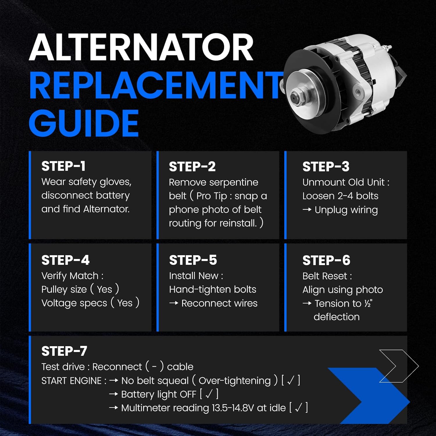 12175 Alternator Compatible with Bobcat Skid Steer Loader 443B 453F 542B 543 543B 553 553F 641 6632211 6661611 A000B0431 AC155513 AR150CA AR150DA 10140010