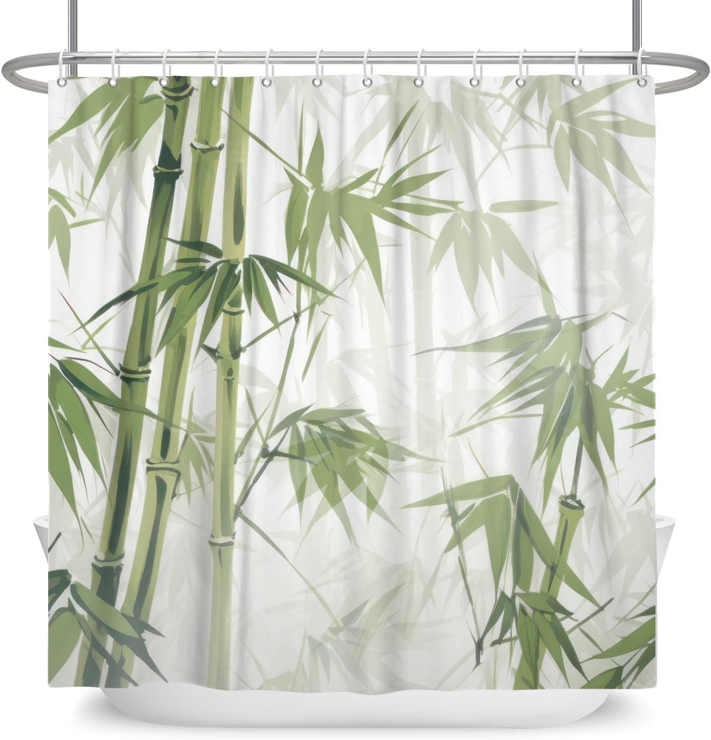 DASHAN Green Bamboo Shower Curtain Japanese Asian Shower Curtains for Bathroom Zen Spa Bath Curtain Fabric Shower Curtain Watercolor Leaf Bathroom Curtain 72"x84"
