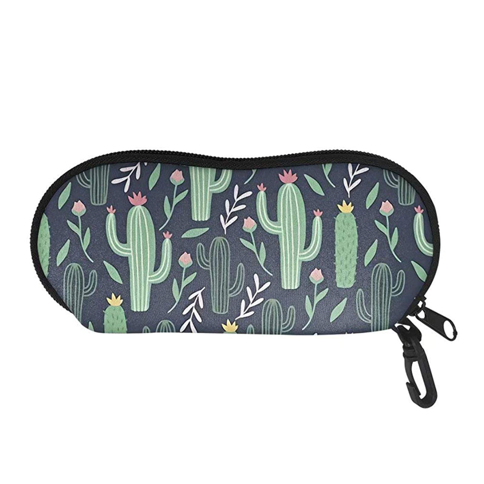 SEANATIVE Eyeglasses Case Zipper Spectacle Box Dustproof Cactus Flower Glasses Case with Carabiner
