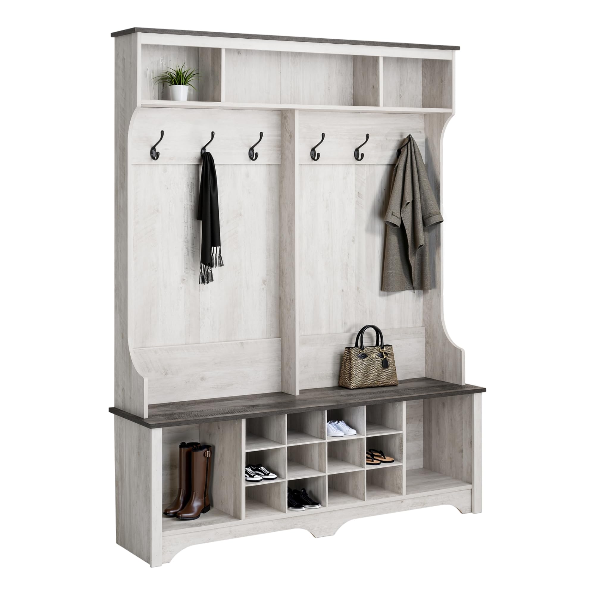 Amazon.com: Prepac Farmhouse Washed White Hall Tree, Shoe Cabinet