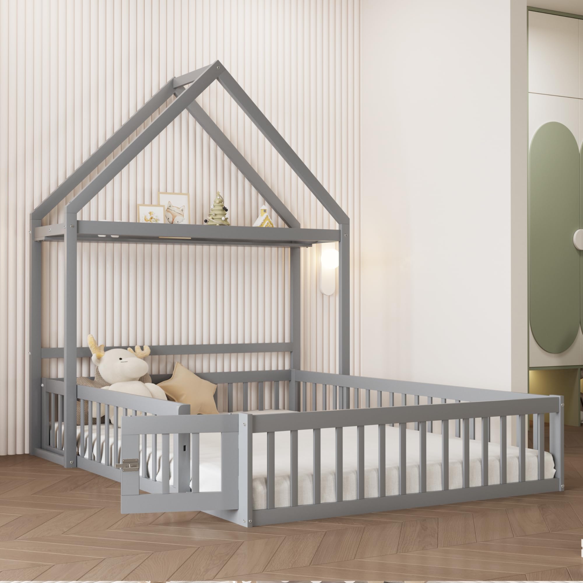 Kinderbed 140 x 200 cm met beschermrooster en deur - Deelbaar