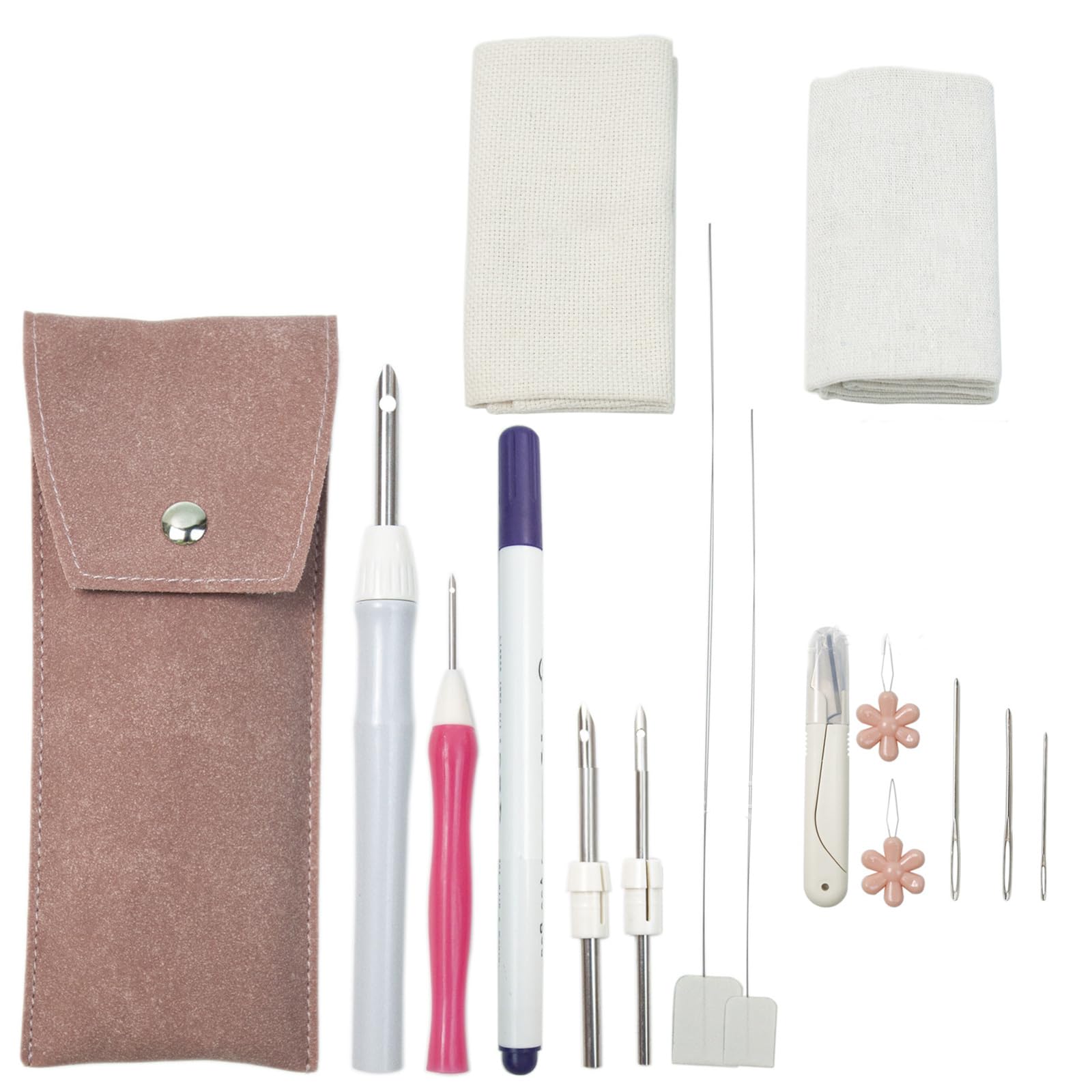 Punching Needle Set for Beginner Includes Embroidery Fabric Adjustable Embroidery Pen Scissors and Threader Punching