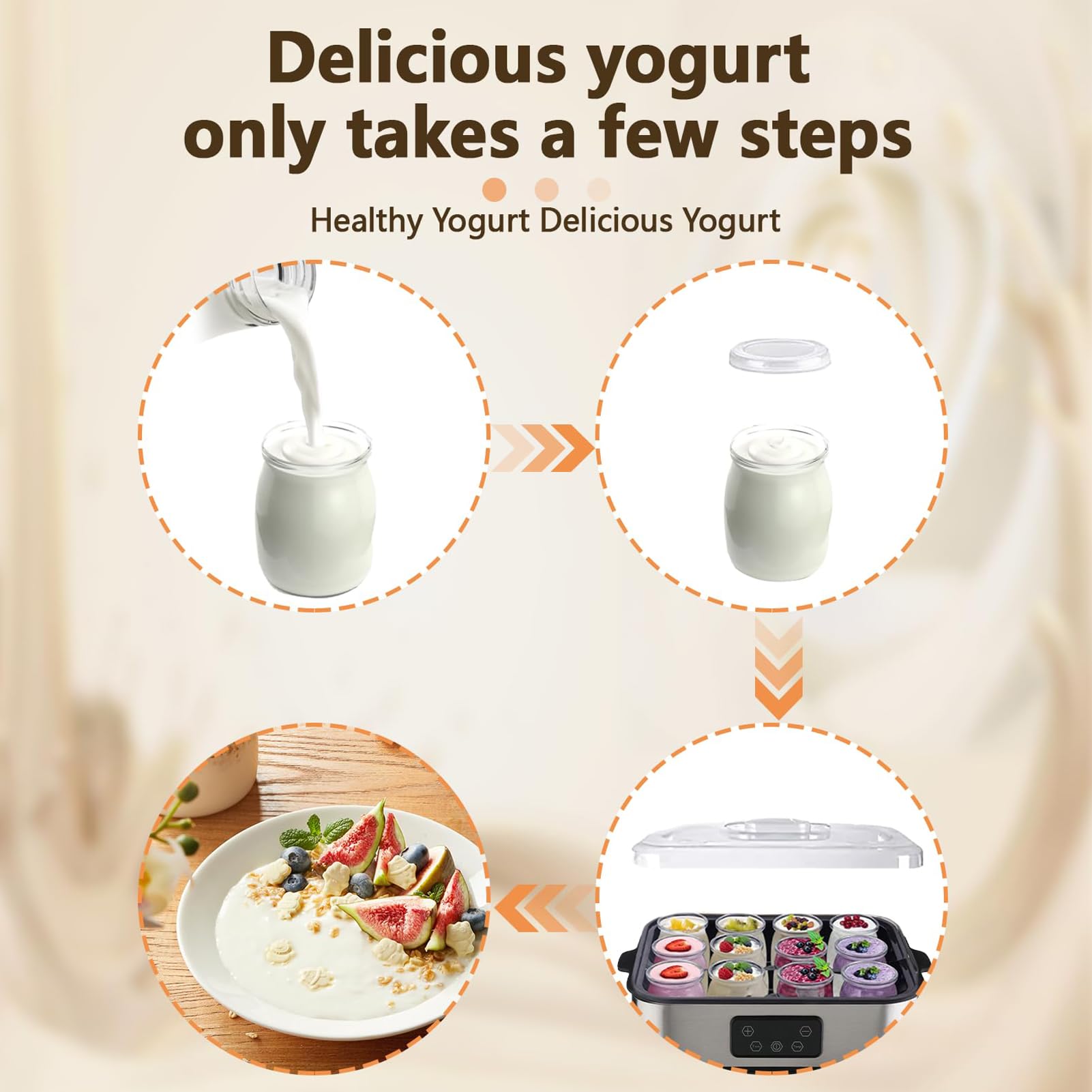 Yogurtiera Elettrica, Yogurtiera Automatica Da 2200 Ml Con 12 Vasetti Di Vetro E Display A Led Per Regolare Temperatura E Timer, Macchina Per Vino Di Riso Per Dessert Sani Fatti 12 Cups