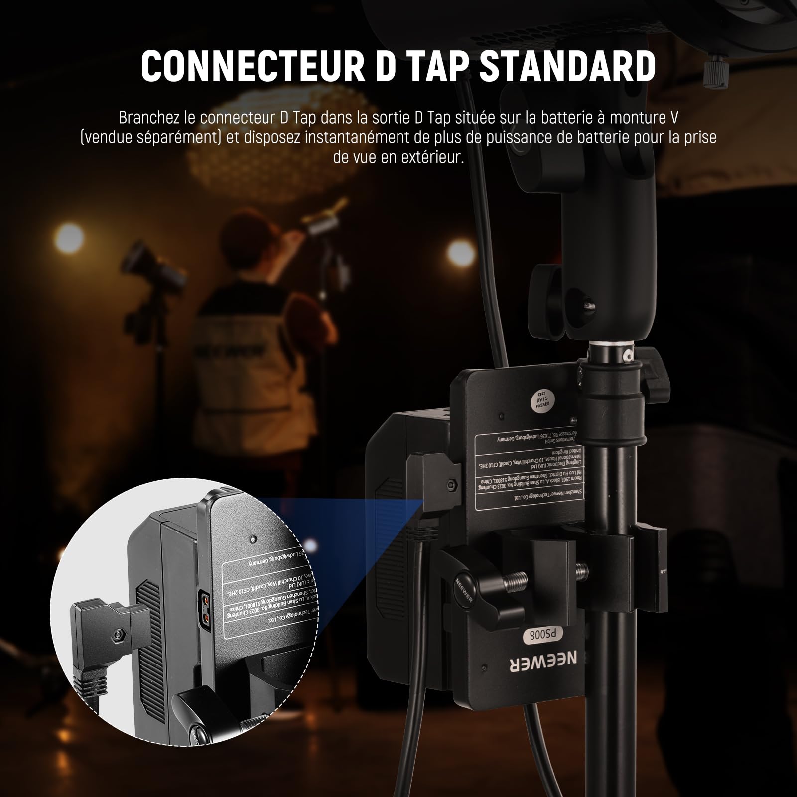 Câble D-Tap Vers XLR Pour Lampes LED Neewer - Alimentation Sur Batterie V-Mount (1.8m, NC009)