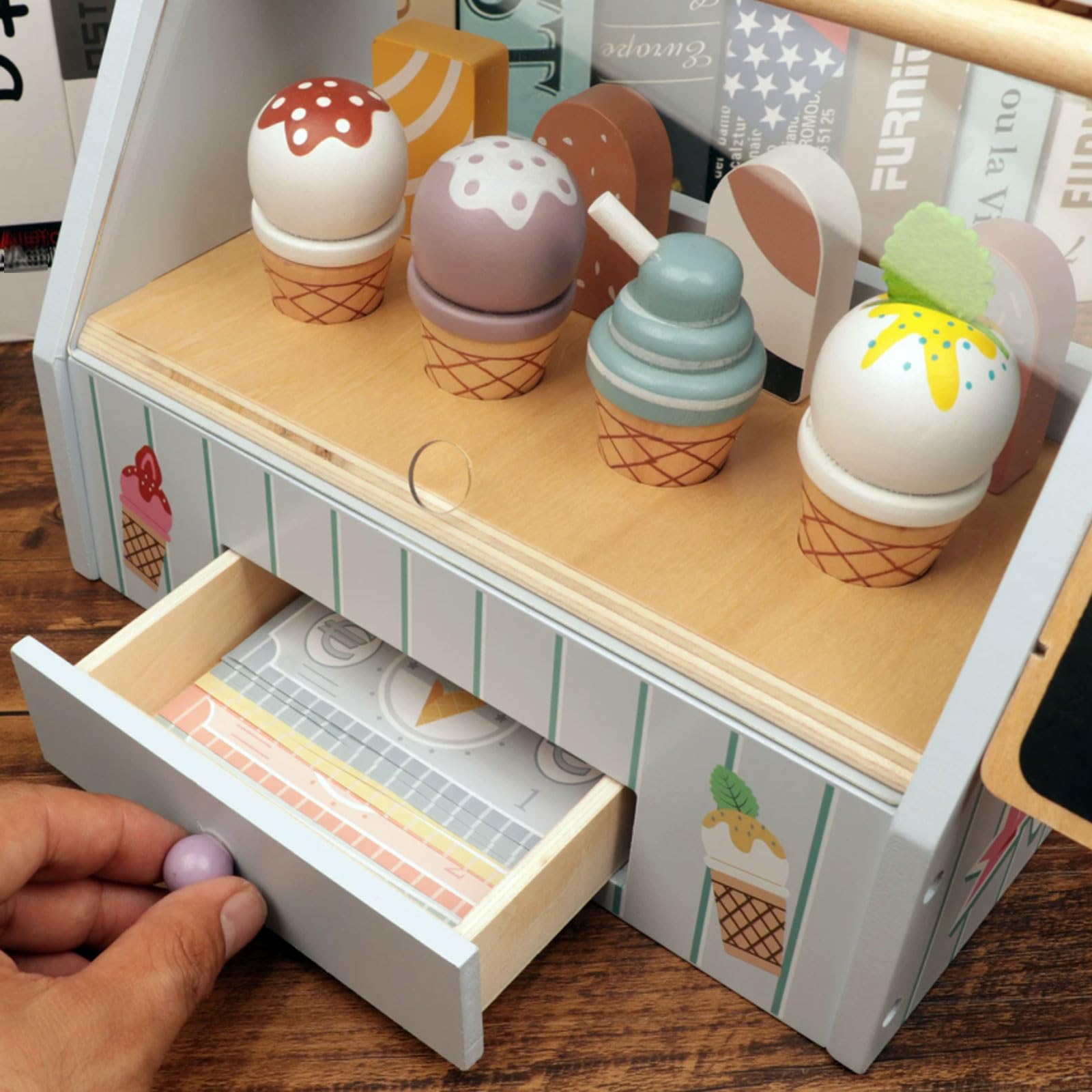 Set Gioco Legno Montessori Negozio Gelati