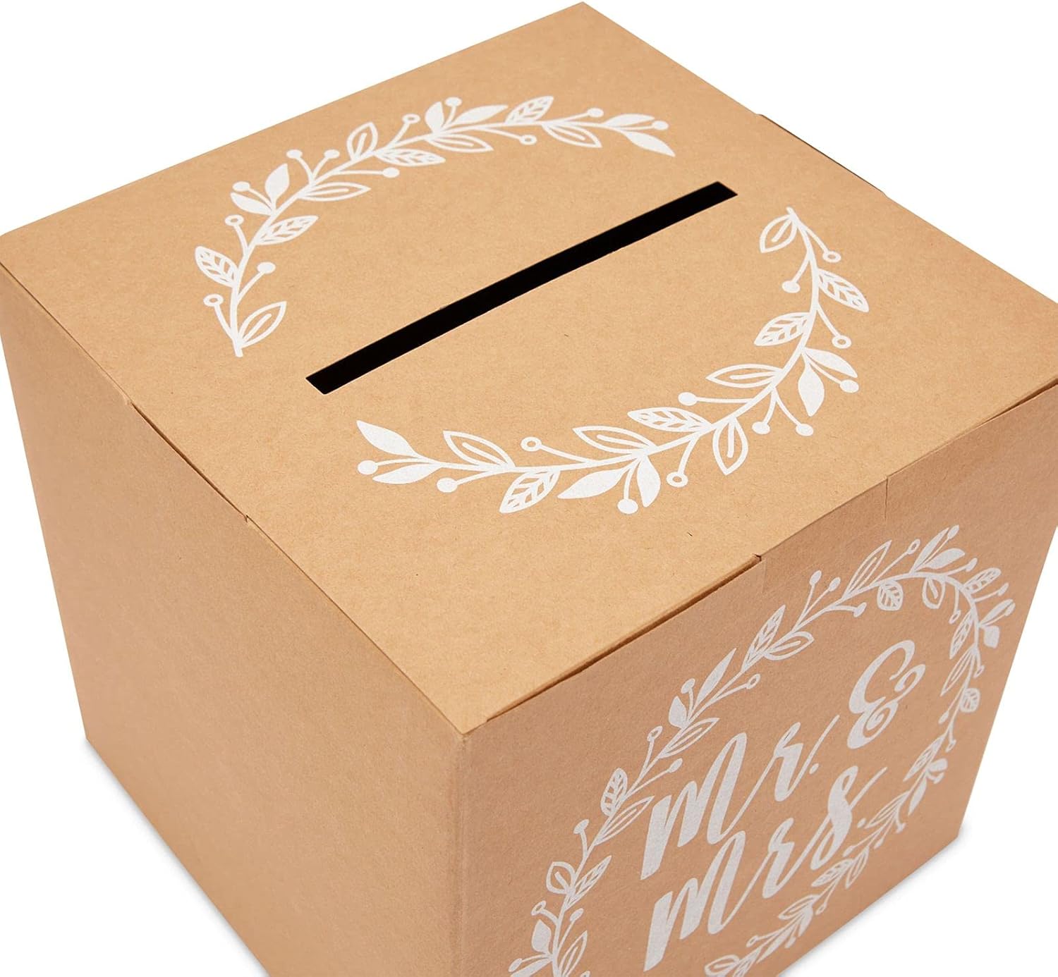 Sparkle and Bash Card Box for Wedding - 10 x 10 x 10 In, Brown Rustic Paper - Mr & Mrs Card Box for Reception