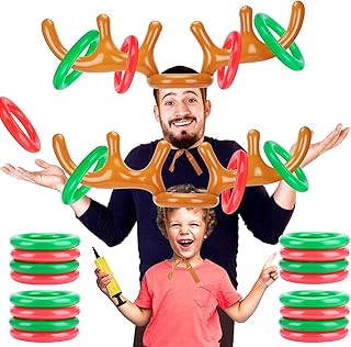 Angooni 2 Pack Inflatable Reindeer Antler Ring Toss Game for Christmas Party Supplies Xmas Target Game Toy (2 Antlers 16 Rings)
