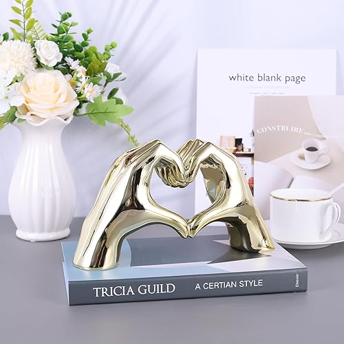 Miniatura 4 de Escultura y estatua de corazón y mano azul cielo, decoración del hogar en forma de corazón, escultura de mano y corazón, decoración del hogar de