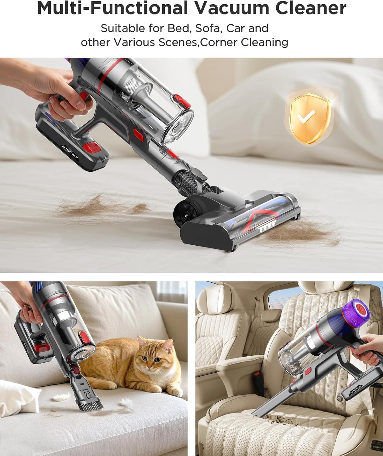Cordless Stick Vacuum Cleaner: 550W Powerful Suction, LED Display, 55 Min Runtime, Anti-Tangle Brush, Rechargeable Battery, Lightweight for Home, Pet Hair, Hard Floors, Carpet — view 7