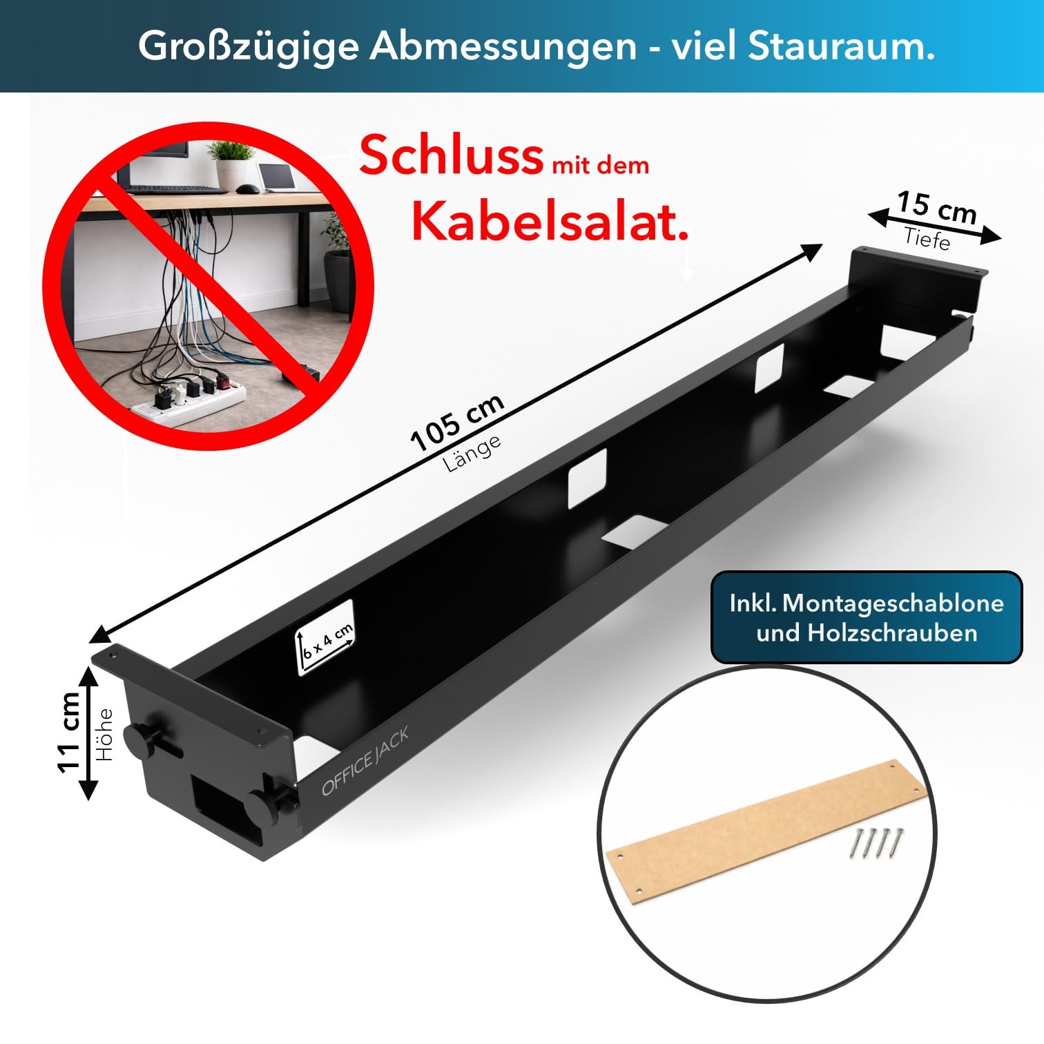 Kabelwanne abklappbar Kabelkanal Kabelmanagement am Schreibtisch gegen den Kabelsalat - Schwarz Metall 105 cm