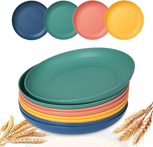 Miniatura 1 de Juego de 8 platos de paja de trigo de 9 pulgadas, platos de cena irrompibles, aptos para lavavajillas y microondas, juego de platos reutilizables