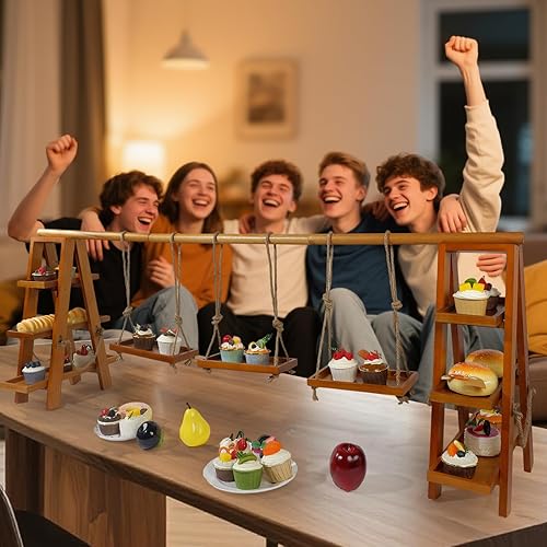 Miniatura 11 de Soporte para cupcakes de 3 niveles, soporte de exhibición de madera para postres, frutas, frutos secos, queso, bandejas extraíbles y soporte