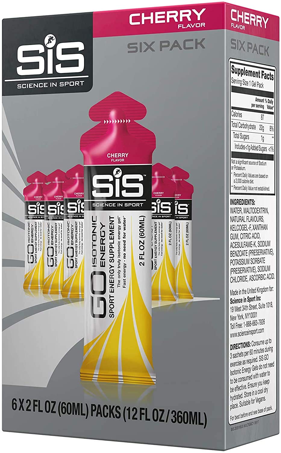 Science in SportEnergy Gel Pack, SIS Isotonic Energy Gel, 22g Fast Acting Carbs, Performance & Endurance Gels, Cherry Flavor - 2 Fl Oz (Pack of 6)