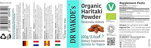 Miniatura 2 de DR WAKDE Organic Haritaki Powder (Hirda  Terminalia chebula) - 100 g (3.5 oz)  Polvo puro, crudo y seco  Hierba Ayurvédica  Vegano  Nada añadida,