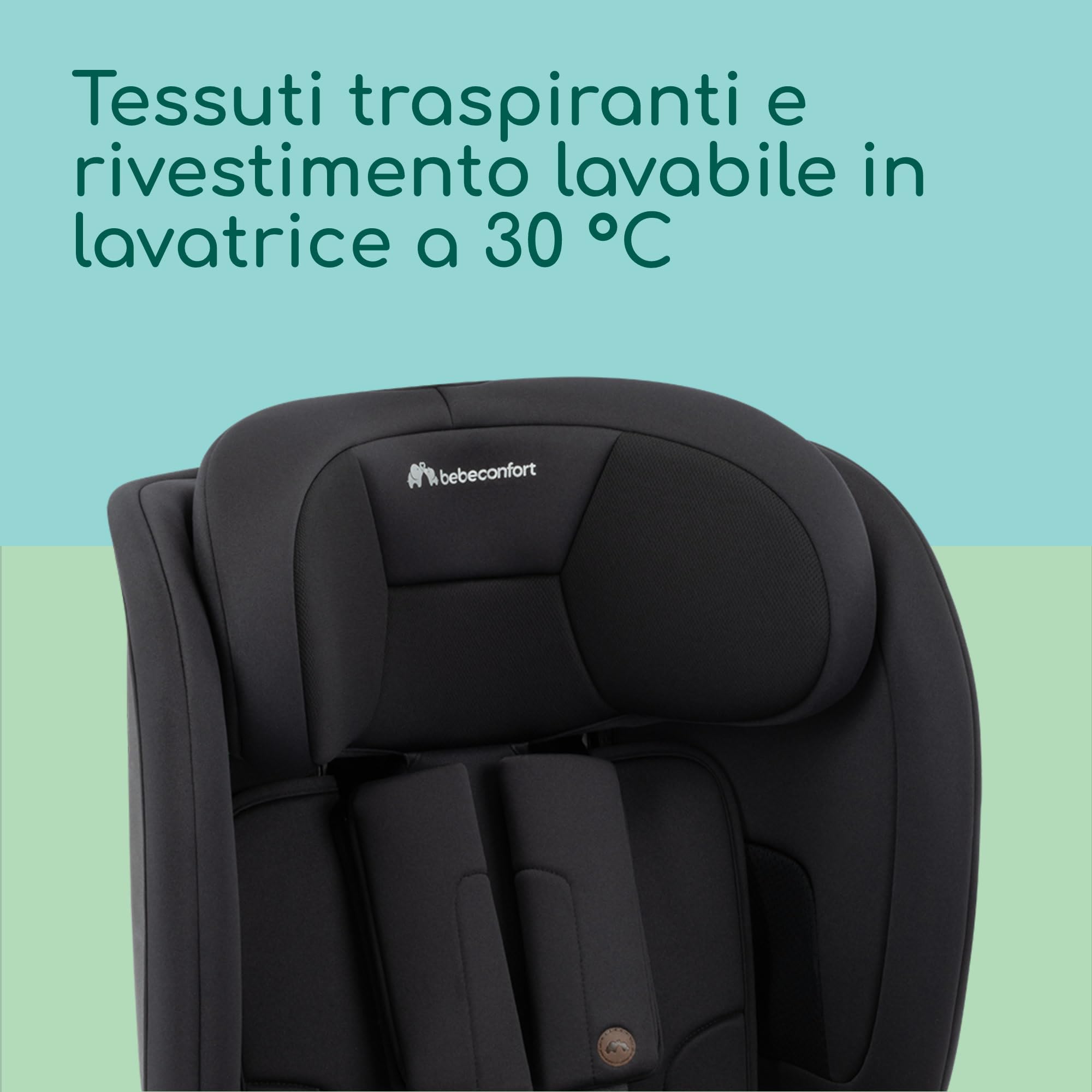 Bebeconfort Ever & Go i-Safe, Seggiolino Auto 9-36 kg Evolutivo, 15 Mesi - 12 Anni, 76-150 cm, Seggiolino Auto Pieghevole ISOFIX, Leggero e Compatto (4.9kg), 15 Posizioni Poggiatesta, Full Black