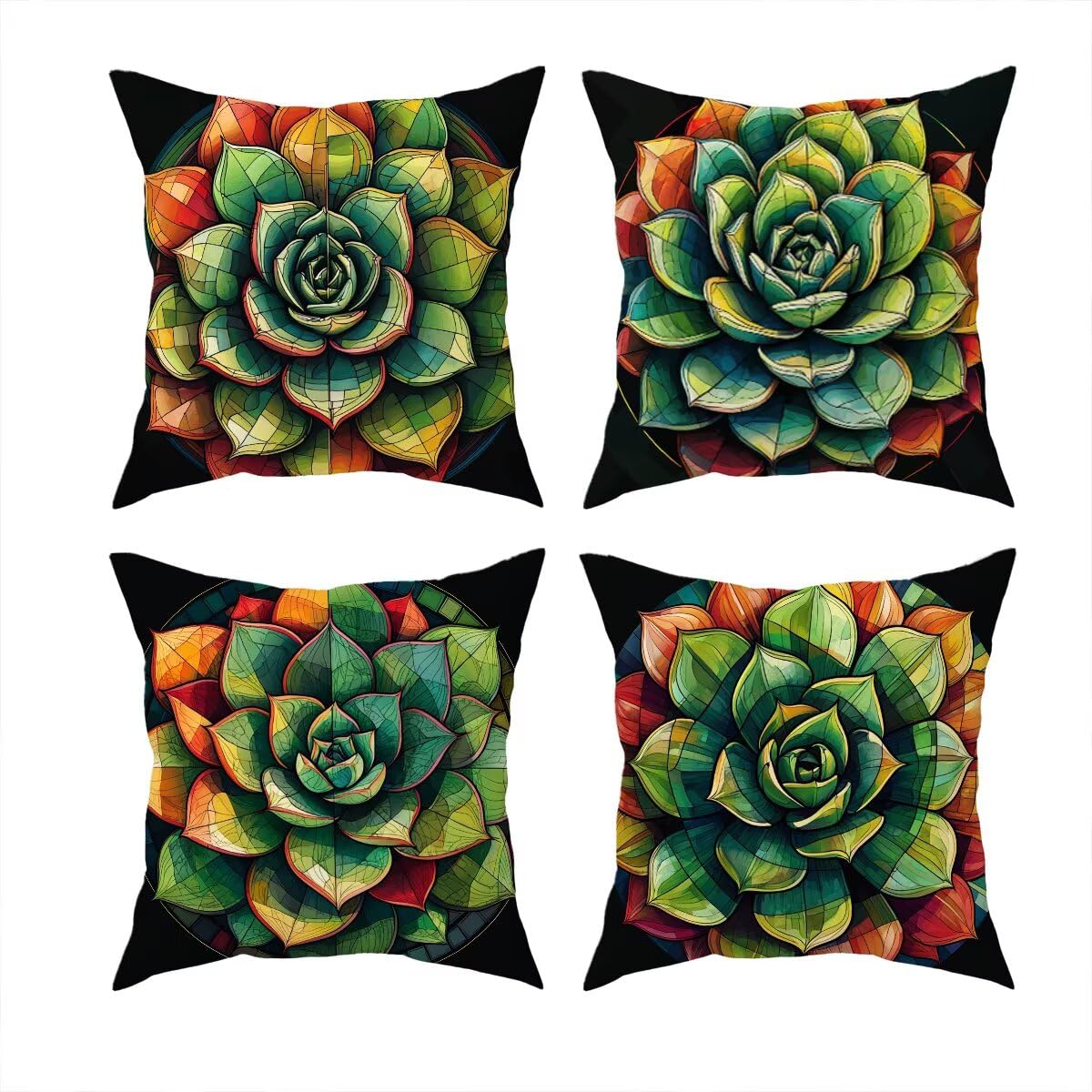 4 poszewki na poduszki do użytku na zewnątrz 80 x 80 cm, wodoodporne, zielone, dekoracyjne, wodoodporne, kwadratowe, dekoracyjne poszewki na poduszki na patio, ławkę, ogród, sofę, krzesło, G-59