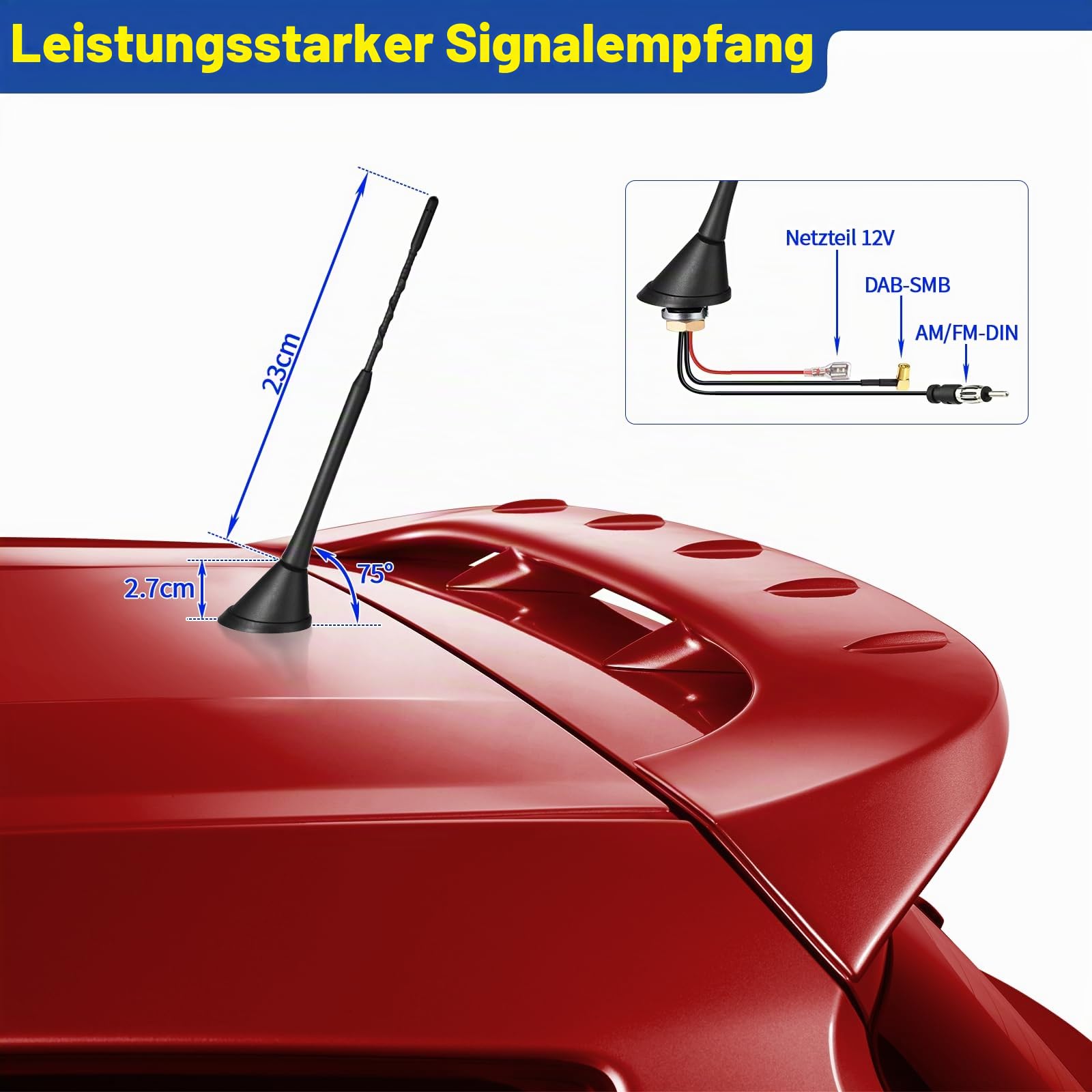Eightwood DAB Antenne Auto Dachantenne mit Verstärker Splitter SMB DIN FM