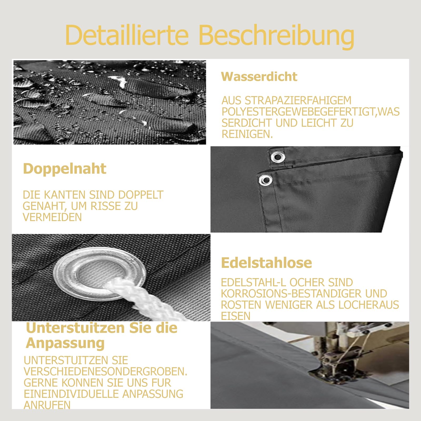 Sonnensegel Wasserdicht Rechteckig mit Ösen 5x5.5M Wind- und 95% UV-Schutz,100% Reißfest Polyester(Nach Mass), Segeltuch Sonnensegel für Balkon Terrasse Garten Camping Outdoor, Sandfarbe
