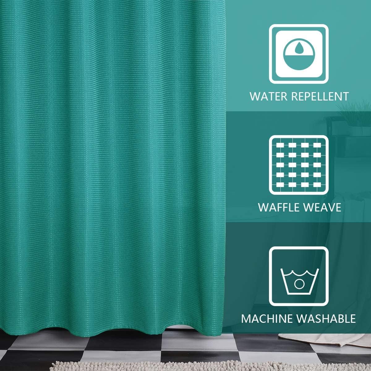 SPXTEX Teal Blue Shower Curtains for Bathroom 78 inches Long Waffle Waterproof Shower Curtains Farmhouse Modern Square Textured Shower Curtains with Hooks for Bathroom Decorative Shower Room 72" X 78"