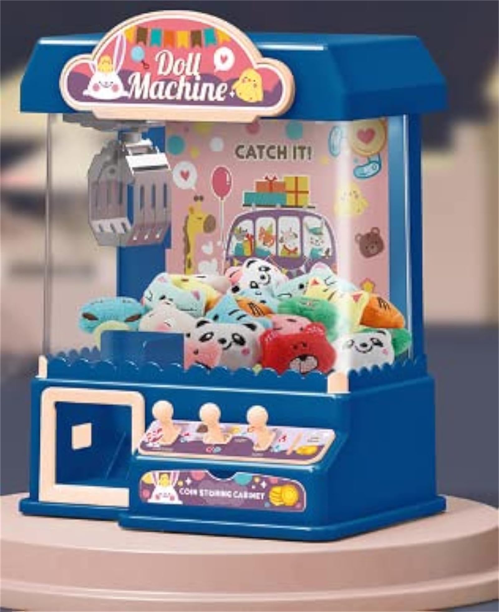 MOITM Mini Claw Machine, DIY Doll Machine for Kids, Electronic Arcade Game Indoor Toy with Music for Home Party Birthday Gifts Toys(Blue)