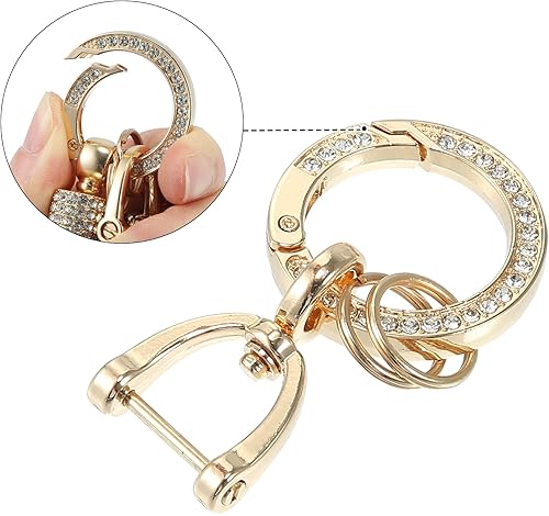 Miniatura 4 de X AUTOHAUX Llavero de repuesto para hombres y mujeres con anillo en forma de D, juego de llaveros brillantes en tono dorado, Tono dorado, 1.38"