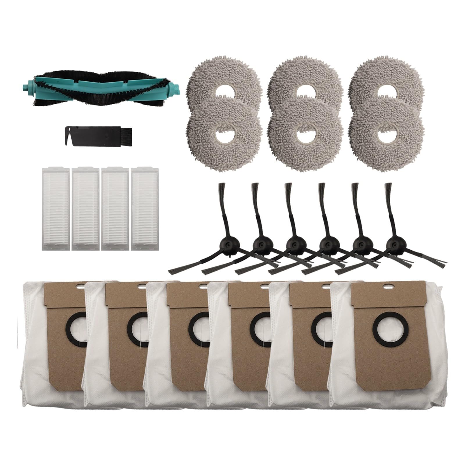 Whychstore Kit spazzola a rullo laterale e panno mocio, compatibile con robot aspirapolvere Cecotec Conga 11090, 16 pezzi di ricambio con filtri e sacchetti