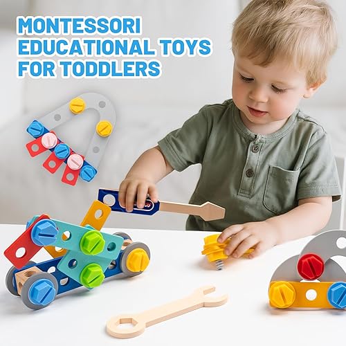Miniatura 4 de Juego de herramientas para niños pequeños, 69 juguetes educativos STEM Montessori para niños de 3 años, banco de herramientas de juego de simulación