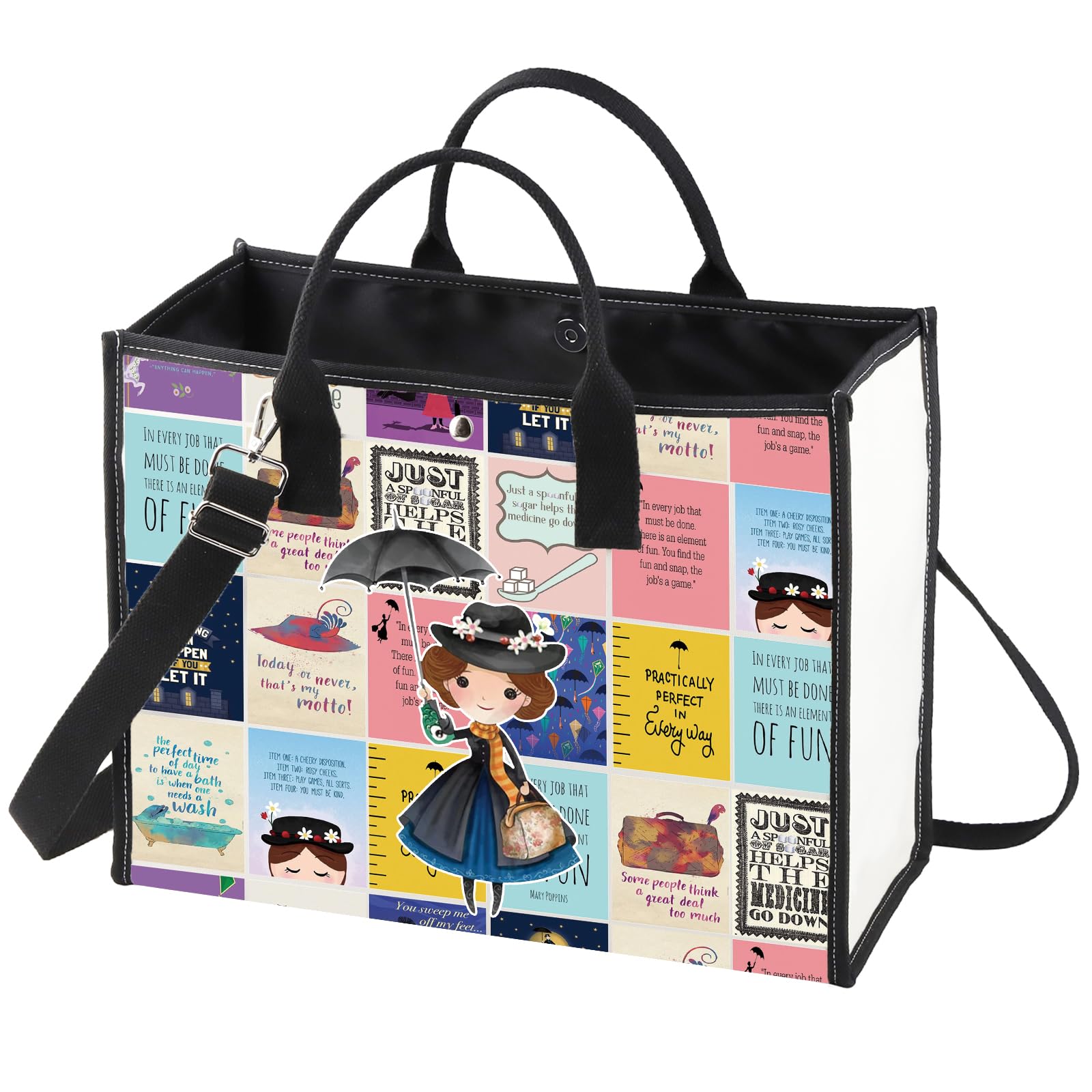 WZMPA Musical Tote Bag Musical Fans Gift Practically Perfect In Every Way Reusable Grocery Bag Theater Drama Merchandise