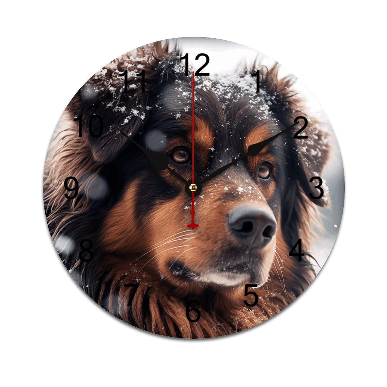 Horloge murale chien dans la neige 25cm silencieuse en PVC ronde