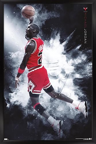 Trends International Michael Jordan - Póster de pared Burst, 34 pulgadas de largo x 22.4 pulgadas, versión enmarcada en negro
