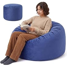 3FT Bean Bag Chair, Medium Memory Foam Bean Bags with Ultra Soft Washable Dutch Velvet Cover, BeanBags for Living Room, Bedroom and Gaming Room -Blue