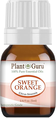 Aceite esencial de naranja dulce, 0.2 fl oz, 100% puro, sin diluir, grado terapéutico, cítrico sinensis, prensado en frío de cáscara de naranja