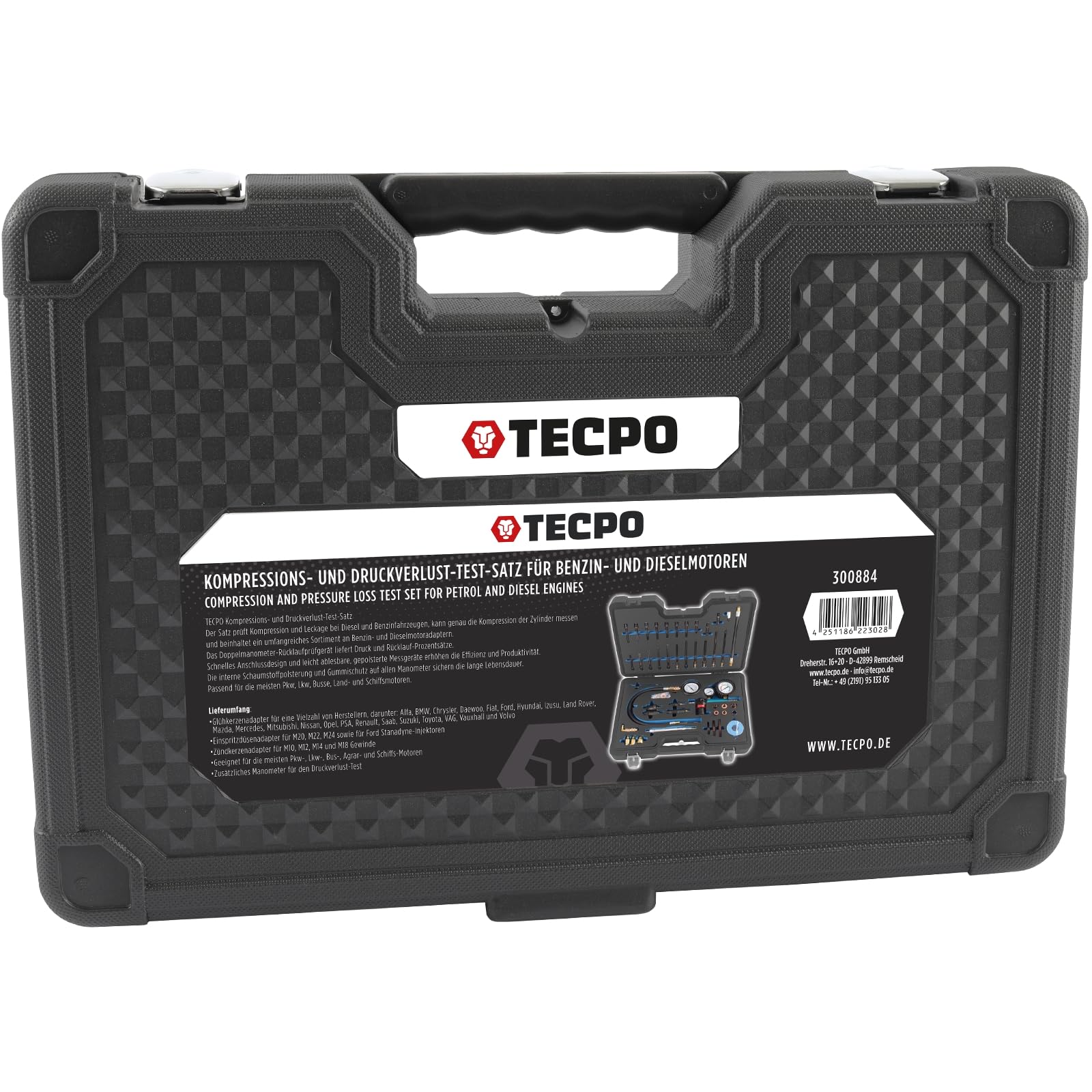 TECPO Probador de compresión profesional para motores de pérdida de presión, compatible con motores diésel y de gasolina