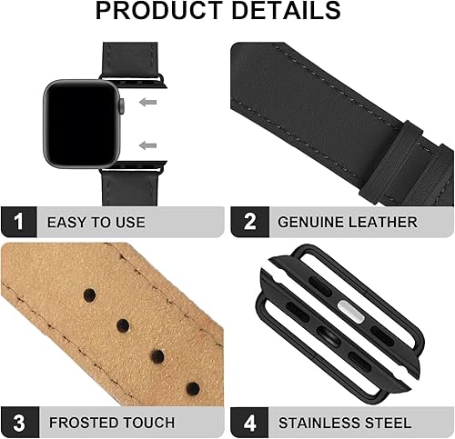 Miniatura 2 de Correas de cuero compatibles con Apple Watch Series para mujeres y hombres, correa de cuero genuino de repuesto para iWatch