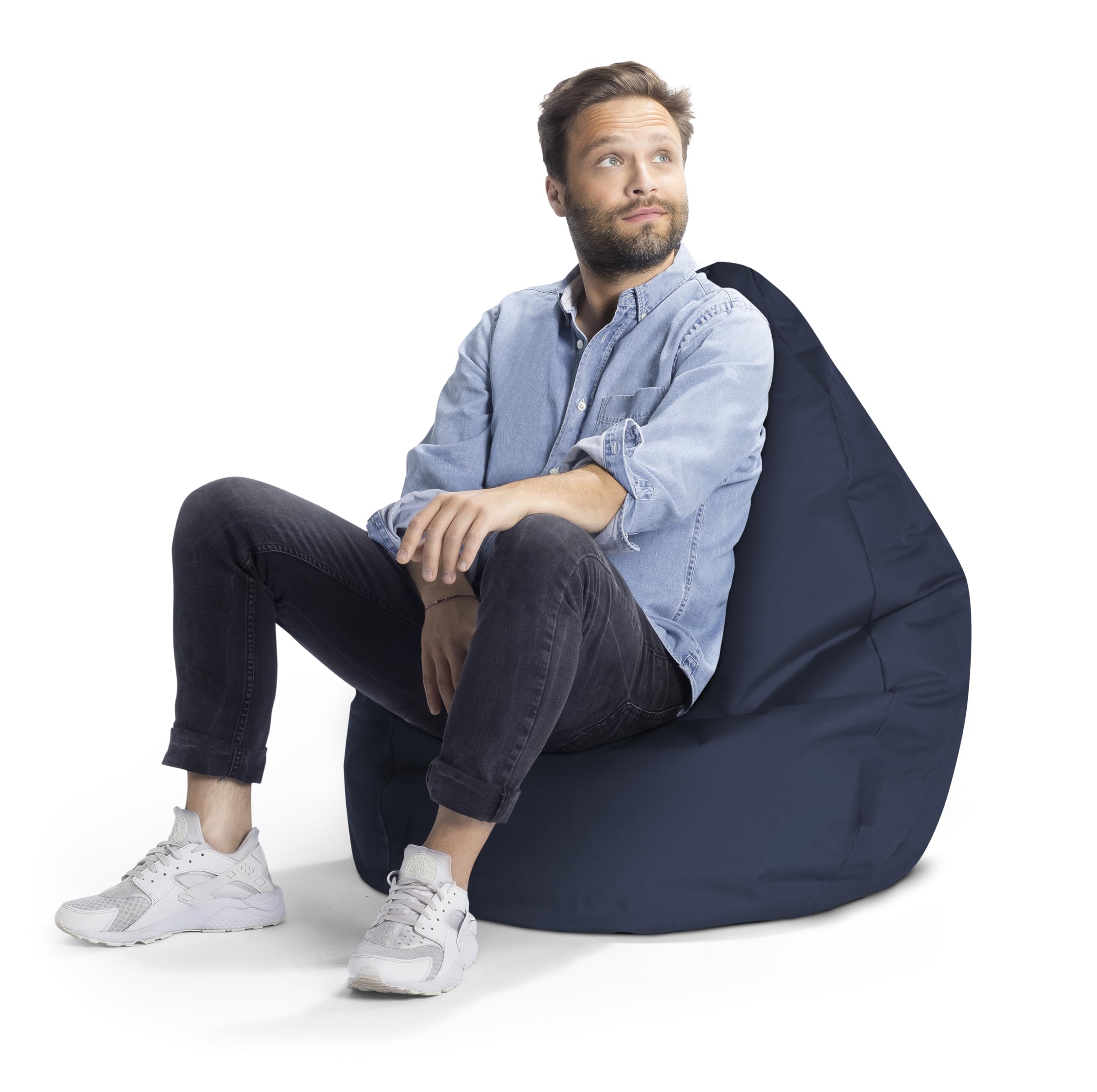 Gouchee Home Brava Collection Contemporary Polyester Upholstered Plush Bean Bag Chair, Jeansblau