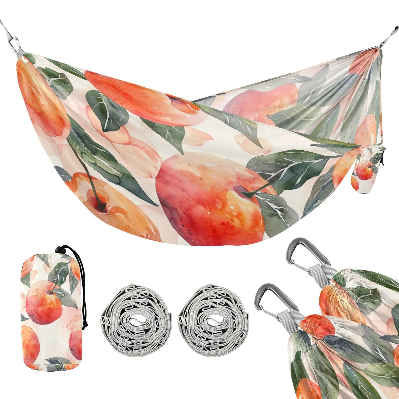 ATTX Watercolor Peach Camping Hammock - Lightweight & Portable Hammocks, Heavy Duty 330lbs Capacity for Indoor, Hiking, Backpacking, Travel, Backyard, Beach#521