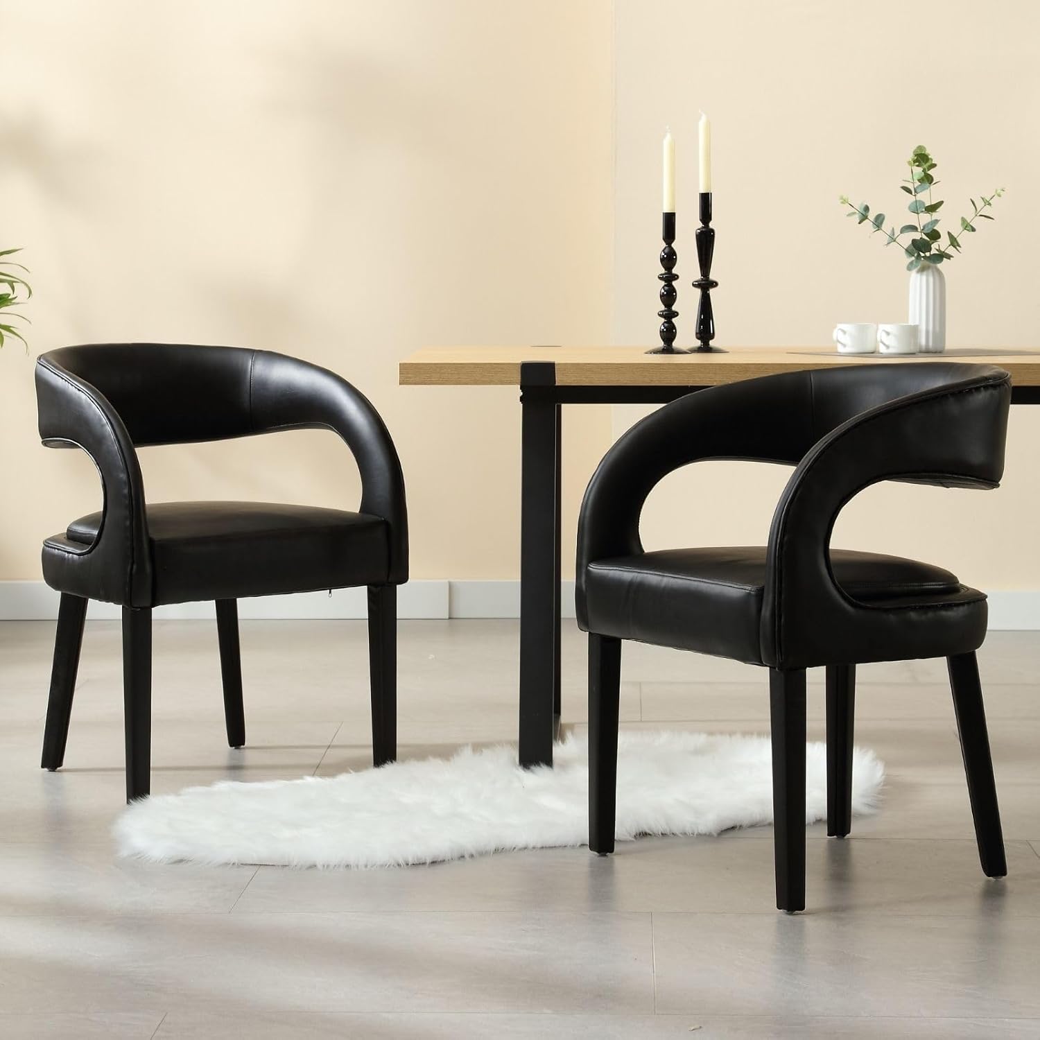 Amazon.com - ROCITY Black Modern Dining Chairs Set of 2 Faux Leather ...
