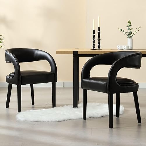 Juego de 2 sillas de comedor de piel sintética, tapizadas, modernas, con patas de madera, sillas laterales para cocina, comedor, sala de estar