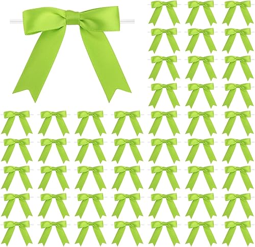 Meseey 50 lazos de satén de 3 pulgadas, lazos preatados para manualidades, bolsas de golosinas, cesta de envoltura de regalos, boda, baby shower,