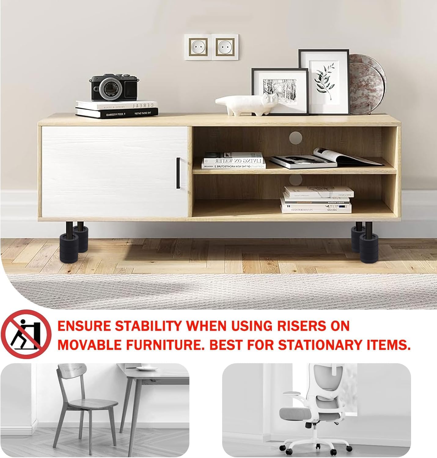 Elevadores de muebles resistentes de 2,5 cm, elevan las patas de cama, silla, mesa y escritorio para estabilidad y ahorro de espacio, elevadores de cama perfectos para uso doméstico