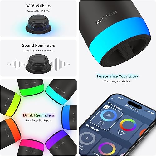 Miniatura 4 de Hidrate Spark PRO 2 Botella de agua inteligente con pajilla, acero inoxidable aislado de 32 onzas, rastrea la ingesta de agua, brilla y pitidos para