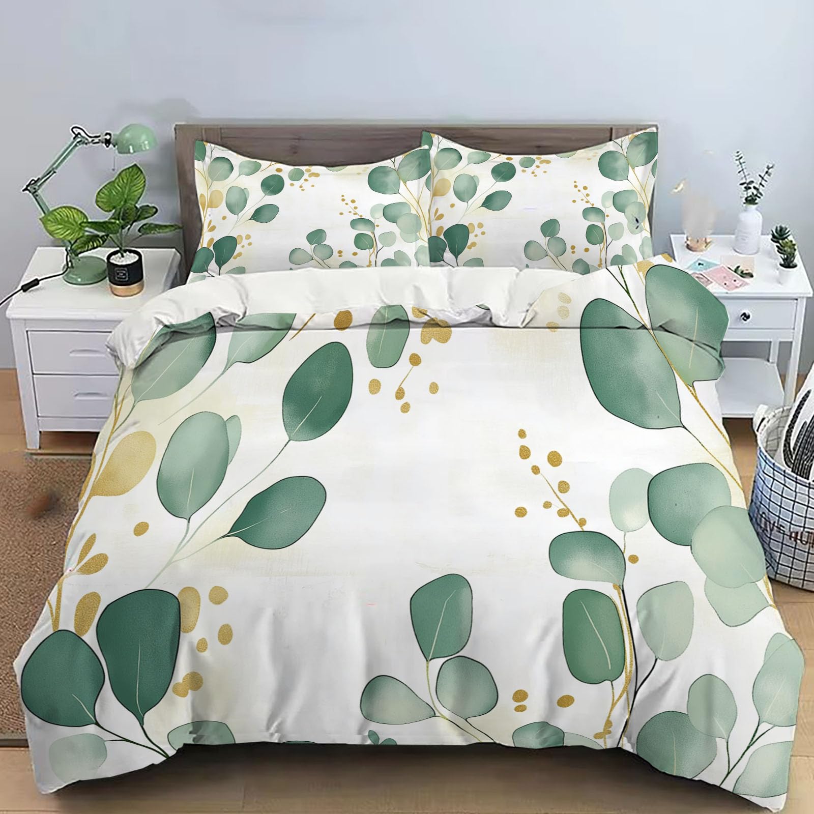 Housse de couette vert sauge eucalyptus pour une décoration de chambre zen