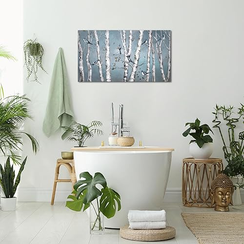 Miniatura 5 de iHAPPYWALL Lienzo grande de paisaje y bosque, arte de pared, pájaro azul sobre árbol de abedul blanco, impresión de imagen para sala de estar,