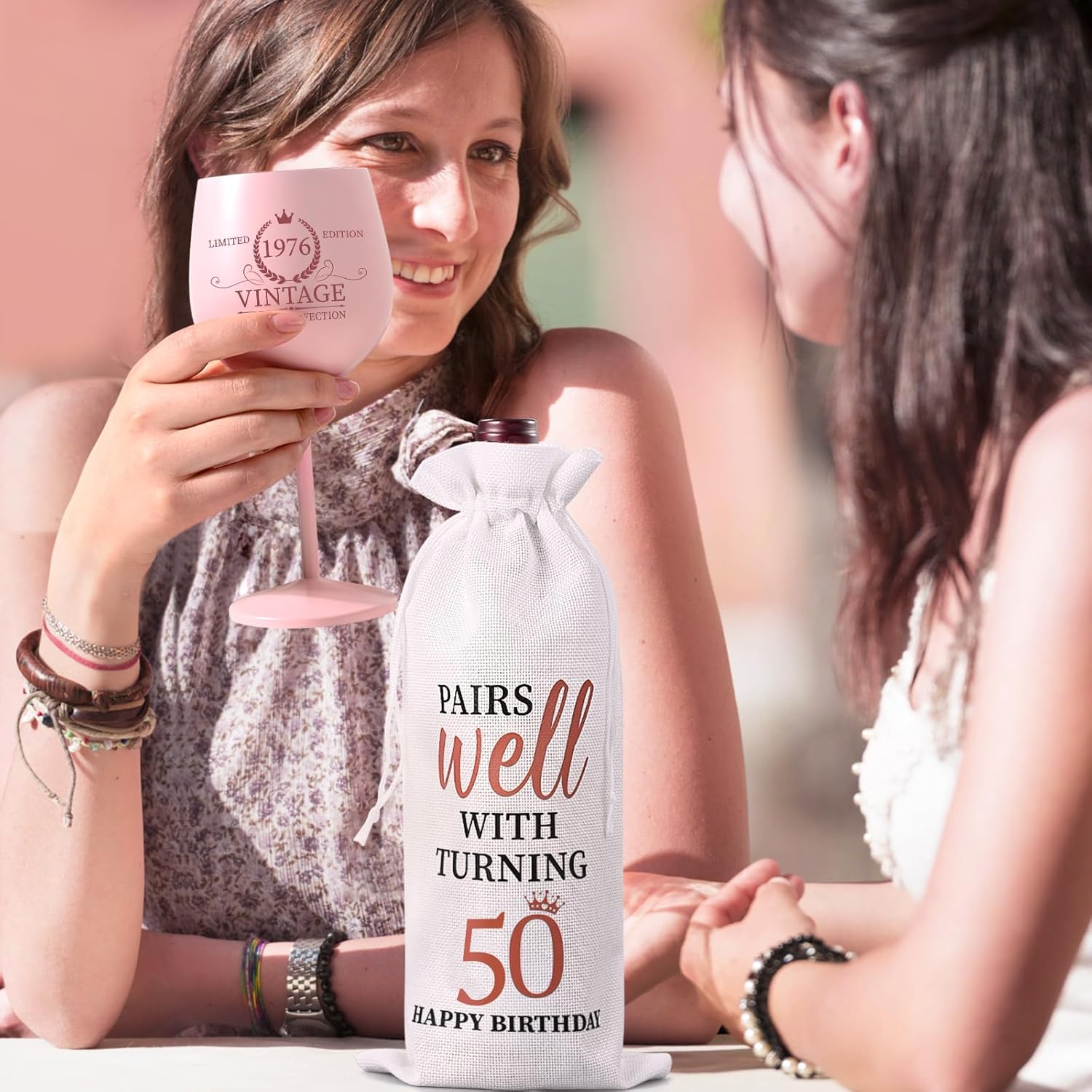 Lifecapido 50th Birthday Gifts for Her, Vintage 1976 Stainless Steel Wine Glass with Wine Bag and Card, 50th Birthday Decorations for Women, Cool Gifts for 50 Year Old Woman Mom Aunt Friends Wife - Image 4