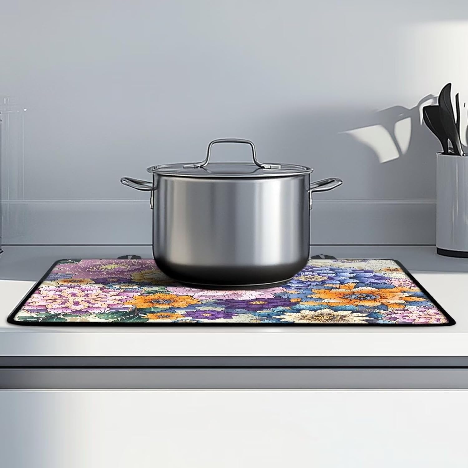 Boho Mandala Lotus Flower Print Stove Top Covers for Electric Stove Heat Resistant Stovetop Protector Pad with Lanyards Anti-Slip Range Covers Dish Drying Mat, 29.18 x 20.96 inch