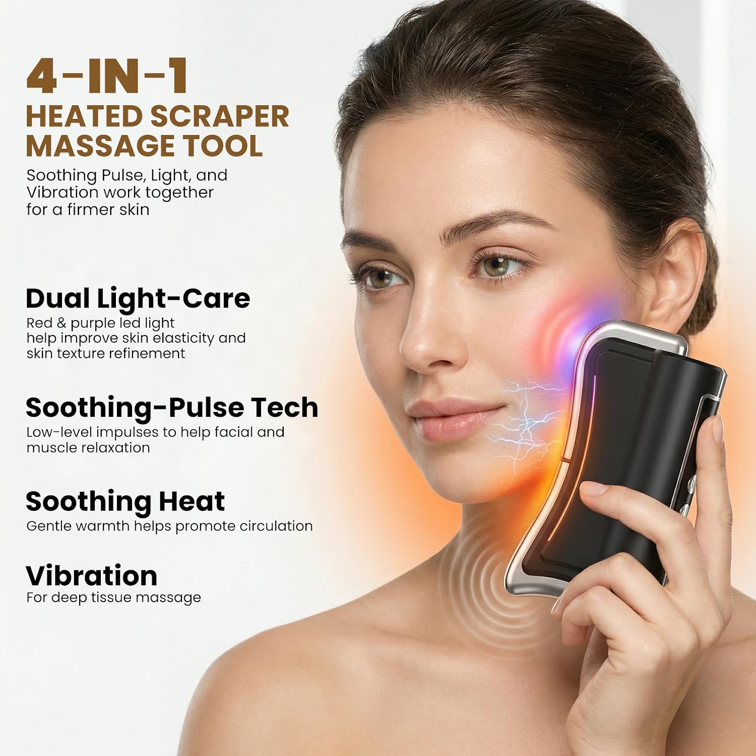 Heating Muscle Scraper Tool Electric Fascia Massager with 3 Heat Levels & Light Care, Fit Whole Body Face for Muscle Relaxation & Skincare, Ideal Gift for Woman Girlfriend Wife (Black)