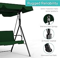 Vista 5 de Silla de columpio para patio al aire libre con toldo ajustable, columpio para patio al aire libre con soporte resistente para 3 personas adultas